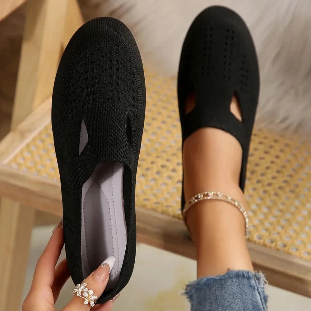 Breathable Mesh Round Toe Flat Slip-Ons Black