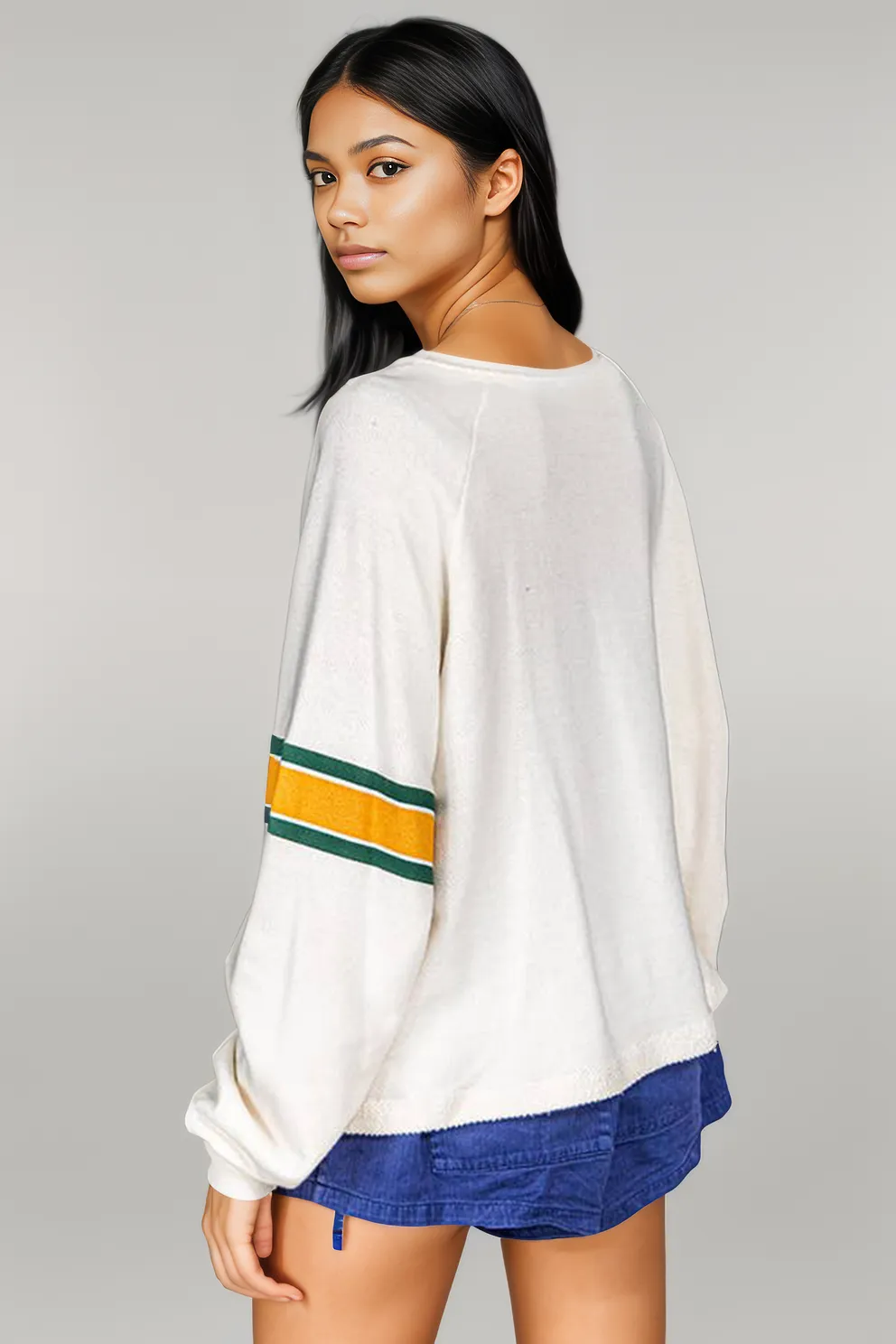 White Number 76 Printed Retro Sporty Long Sleeve Top