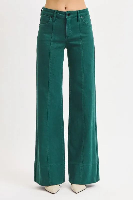 RISEN Full Size Tummy Control Mid Rise Wide Leg Jeans