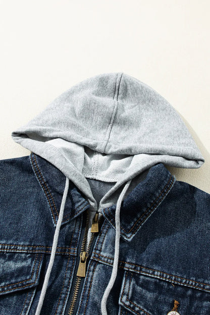 Two-Piece Hooded Zip-Up Denim Jacket