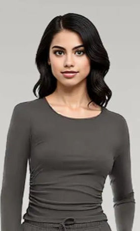 Round Neck Long Sleeve Top and Pants Set Dark Gray