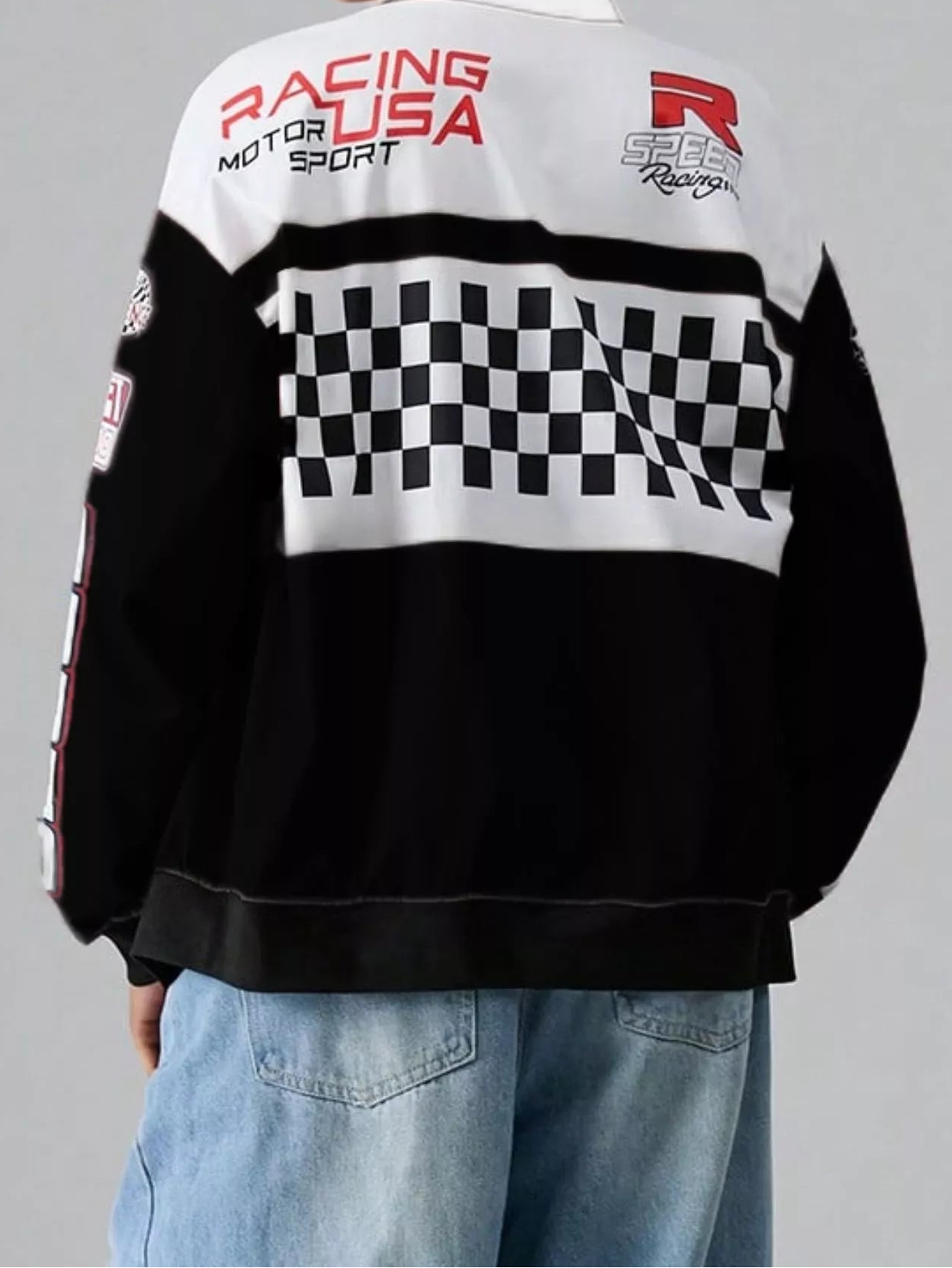 Letter Zip Up Dropped Shoulder Jacket