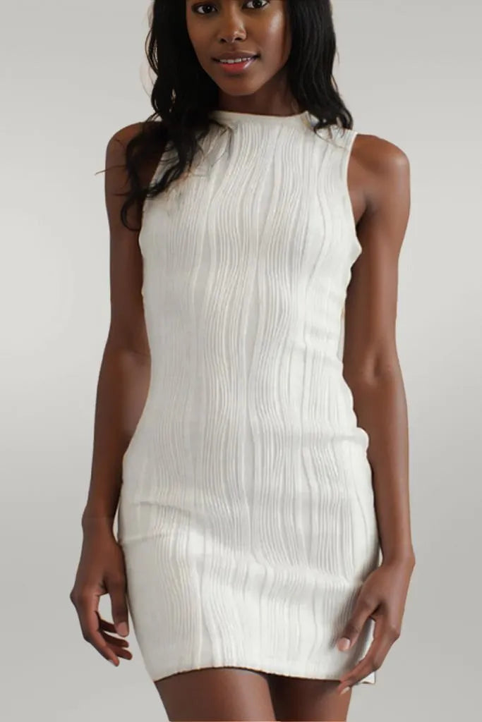 Textured Wavy Sleeveless Bodycon Mini Dress