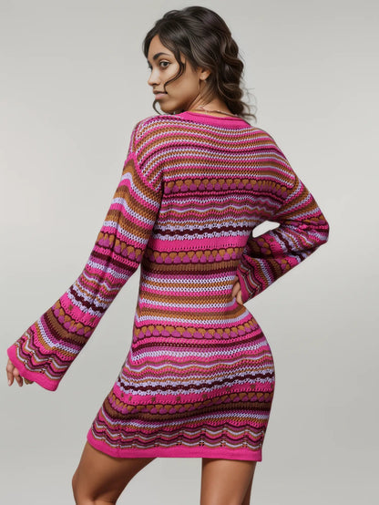 Angel Wings Multicolored Stripe Dropped Shoulder Sweater Dress