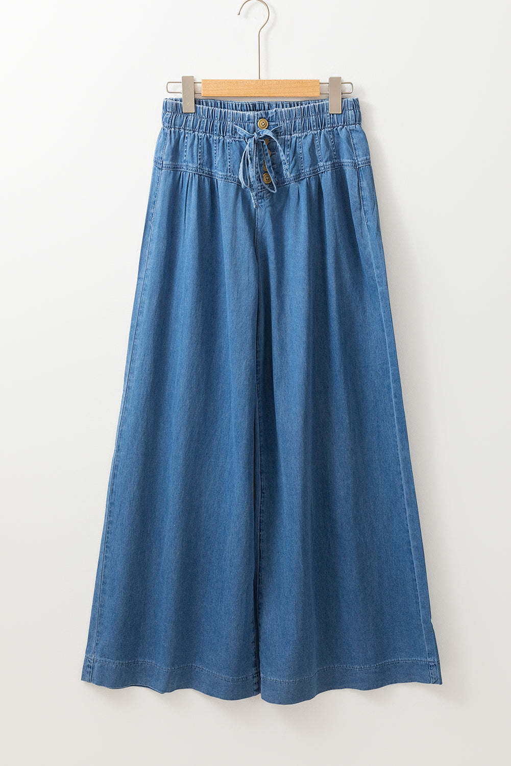 Beau Blue Mineral Wash Button Fly Waist Wide Leg Jeans