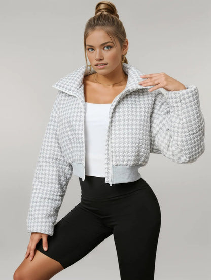 Houndstooth Zip-Up Jacket White