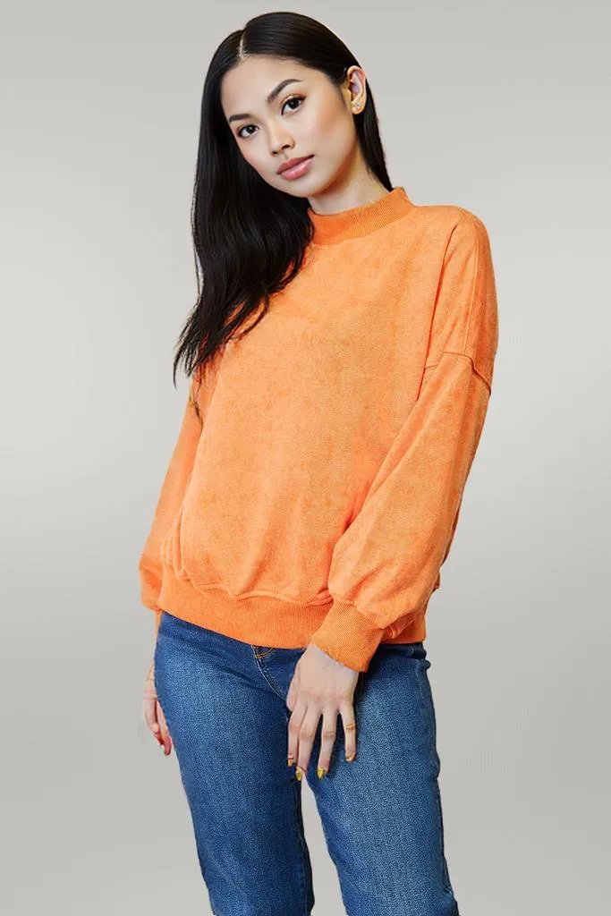 Basic Bae Round Neck Dropped Shoulder Sweatshirt Caramel