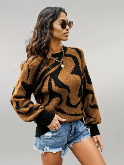 Printed Round Neck Long Sleeve Sweater