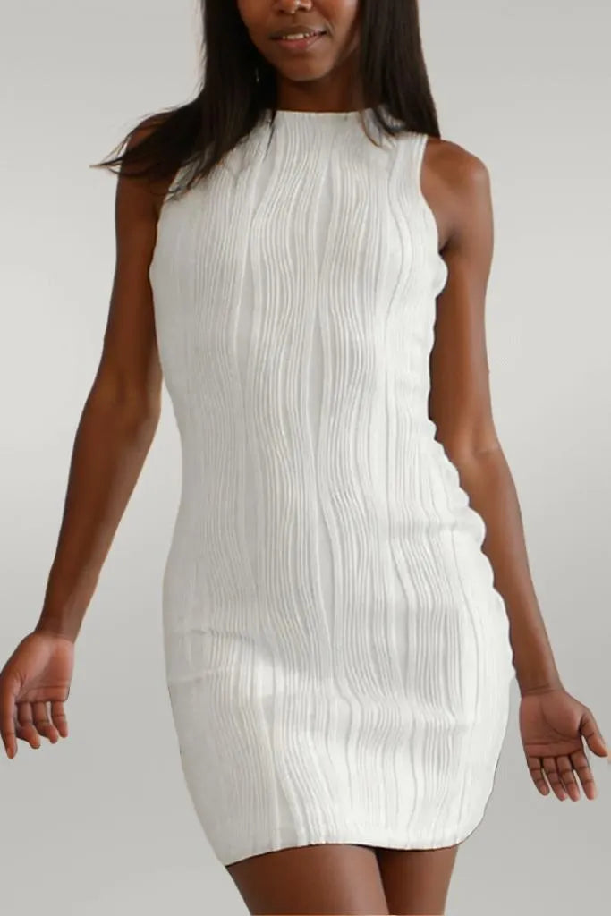 Textured Wavy Sleeveless Bodycon Mini Dress