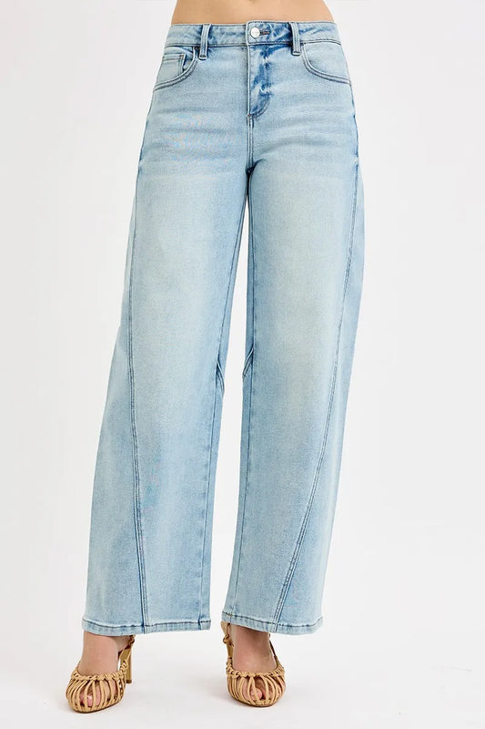 RISEN Full Size Mid Rise Fit Barrel Jeans LIGHT