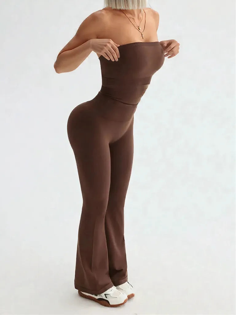 Tube Top and High Waist Flare Pants Active Set