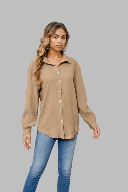 Collared Neck Buttoned Long Sleeve Shirt