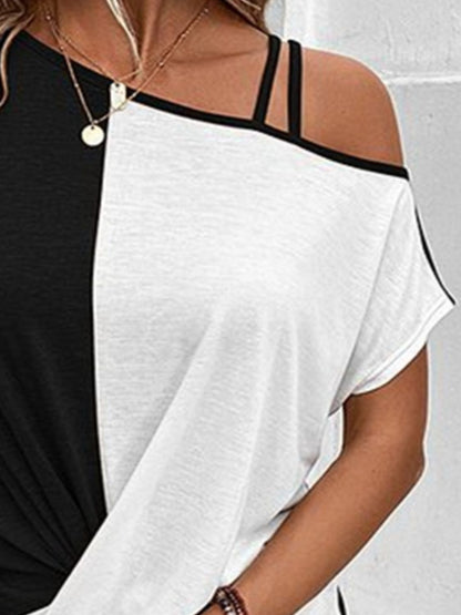 Contrast Asymmetrical Neck Short Sleeve