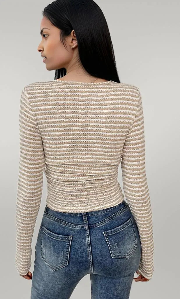 Striped Square Neck Long Sleeve T-Shirt