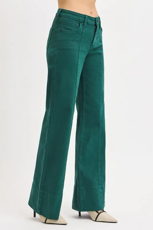 RISEN Full Size Tummy Control Mid Rise Wide Leg Jeans