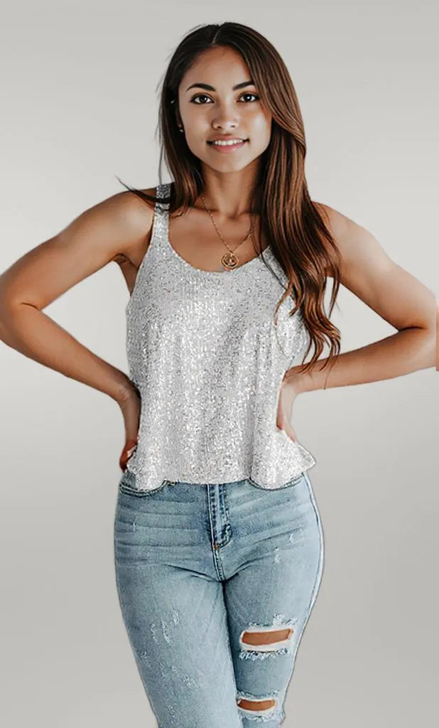 Sequin Scoop Neck Tank