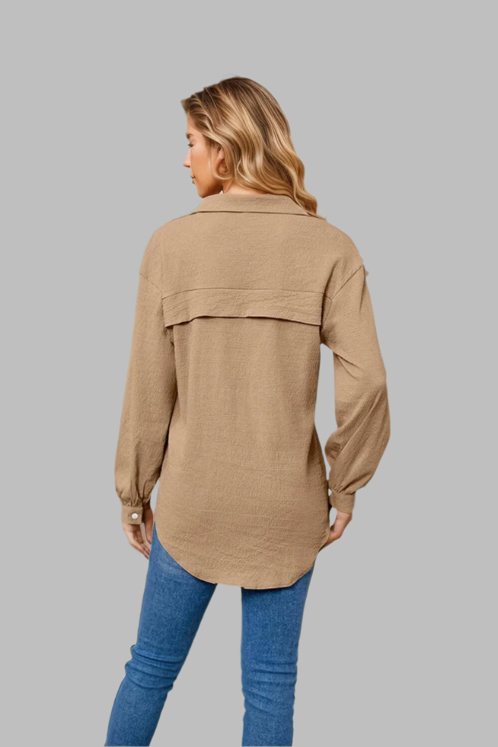 Collared Neck Buttoned Long Sleeve Shirt