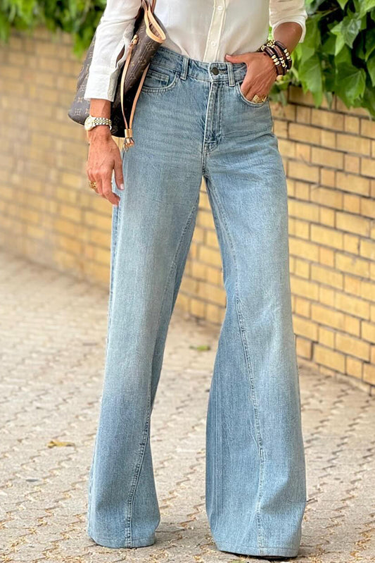 Dusk Blue Acid Wash Extra Wide Leg High Waist Long Jeans Dusk Blue 75%Cotton+23%Polyester+2%Elastane