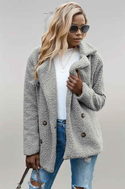 Ivy Lane Full Size Lapel Collar Sherpa Coat Light Gray