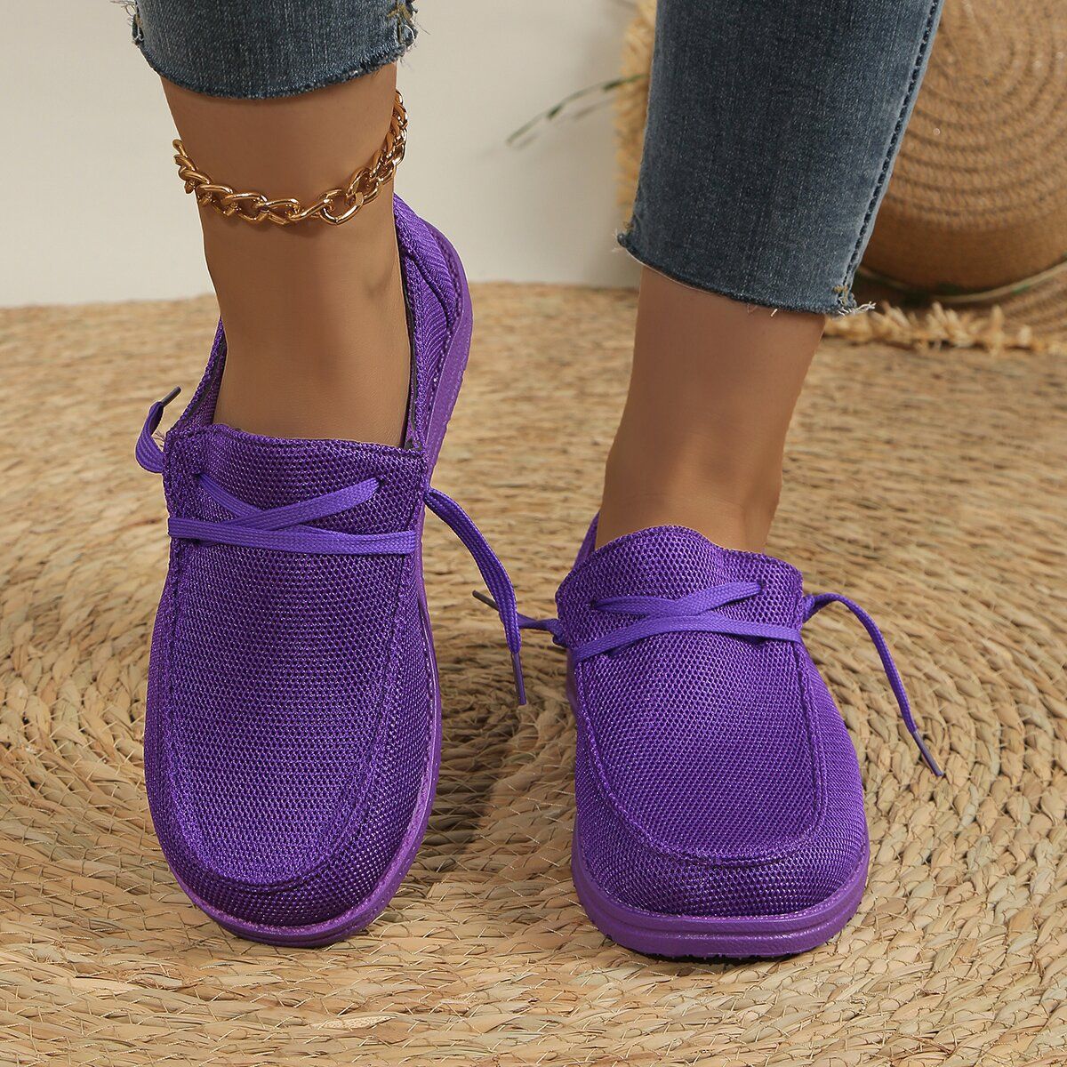 Lace Up Round Toe Slip-Ons Purple