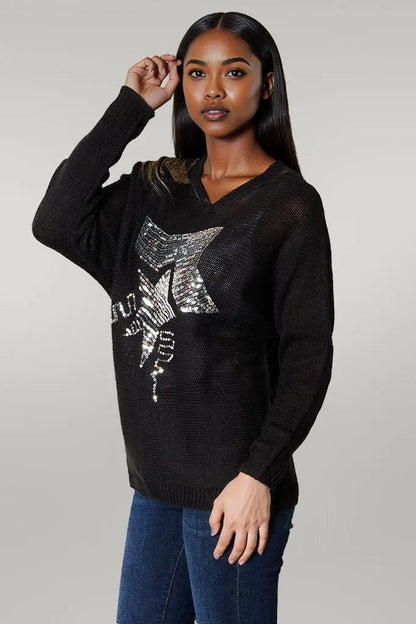 Sequin Graphic Dolman Sleeve Knit Top