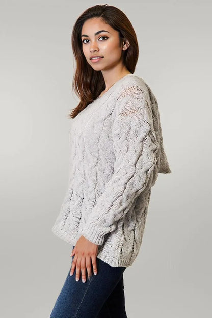 Woven Right Cable-Knit Hooded Sweater