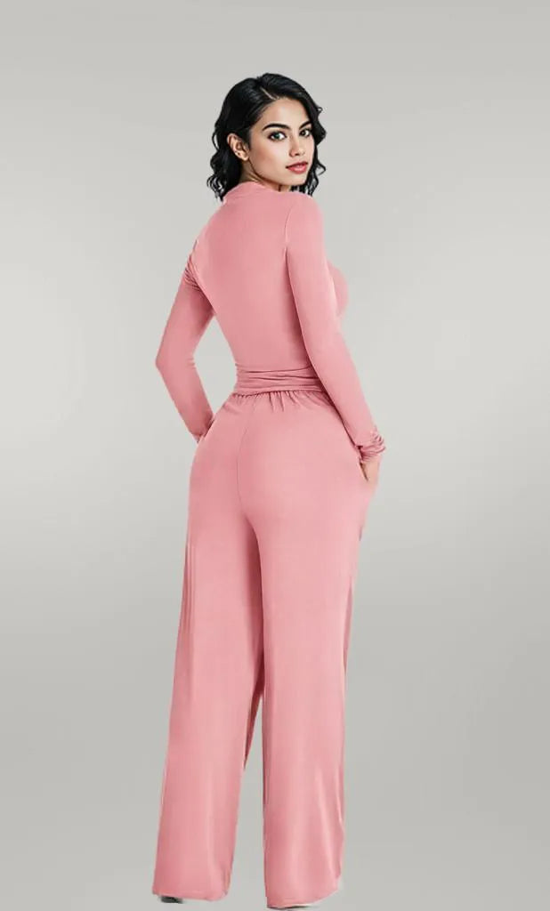 Round Neck Long Sleeve Top and Pants Set