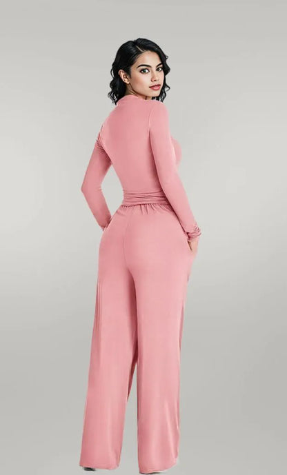 Round Neck Long Sleeve Top and Pants Set