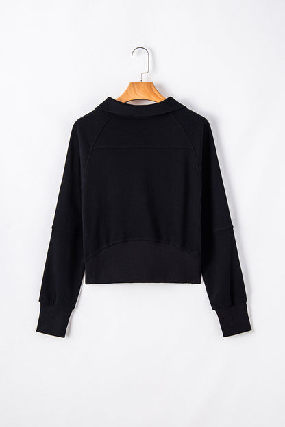 Black Quarter Zip Stand Neck Kangaroo Pocket Sweatshirt