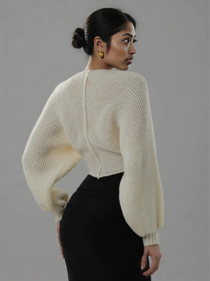 V-Neck Long Sleeve Crop Sweater
