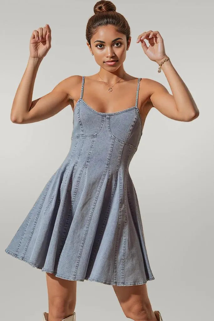 SO ME A Line Fit and Flare Denim Mini Dress