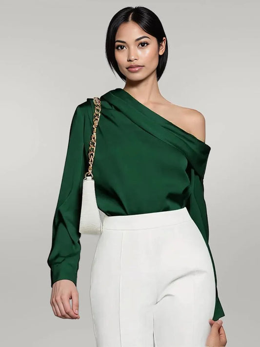 Ruched One Shoulder Long Sleeve Top