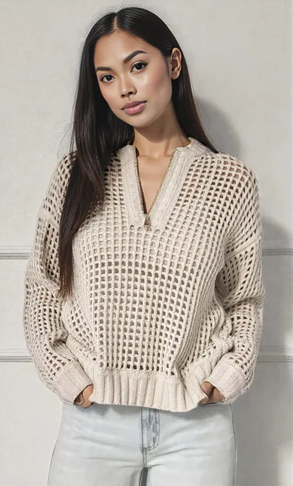 Half-Zip Detail Long Sleeve Sweater