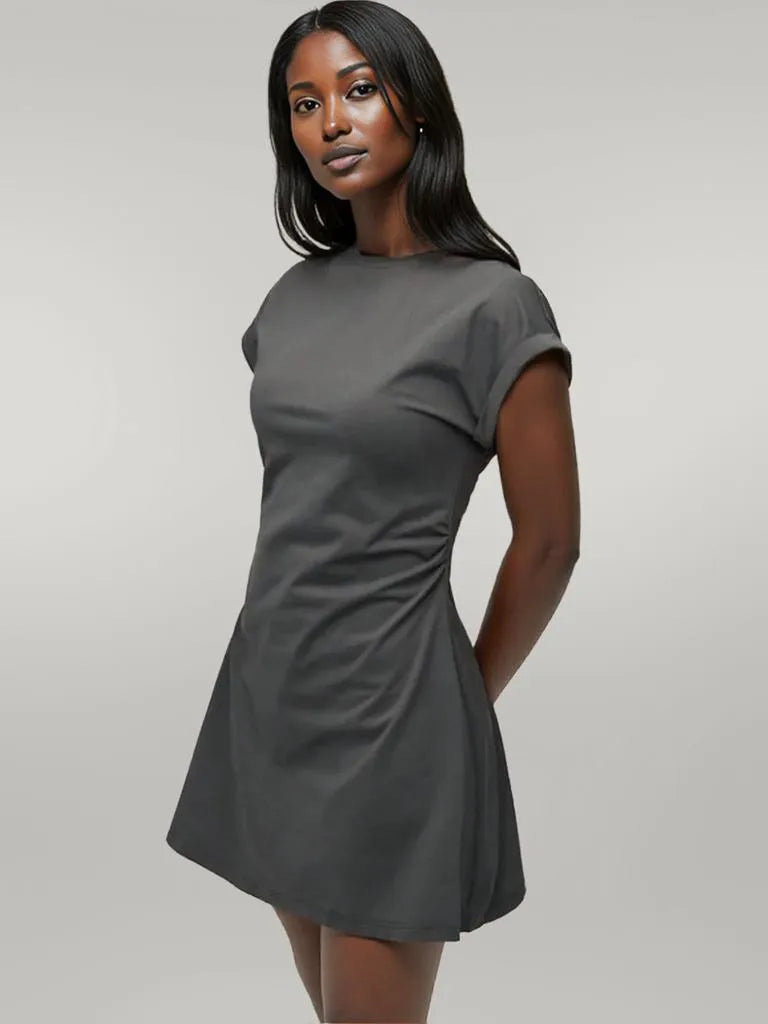 Round Neck Short Sleeve Mini Tee Dress
