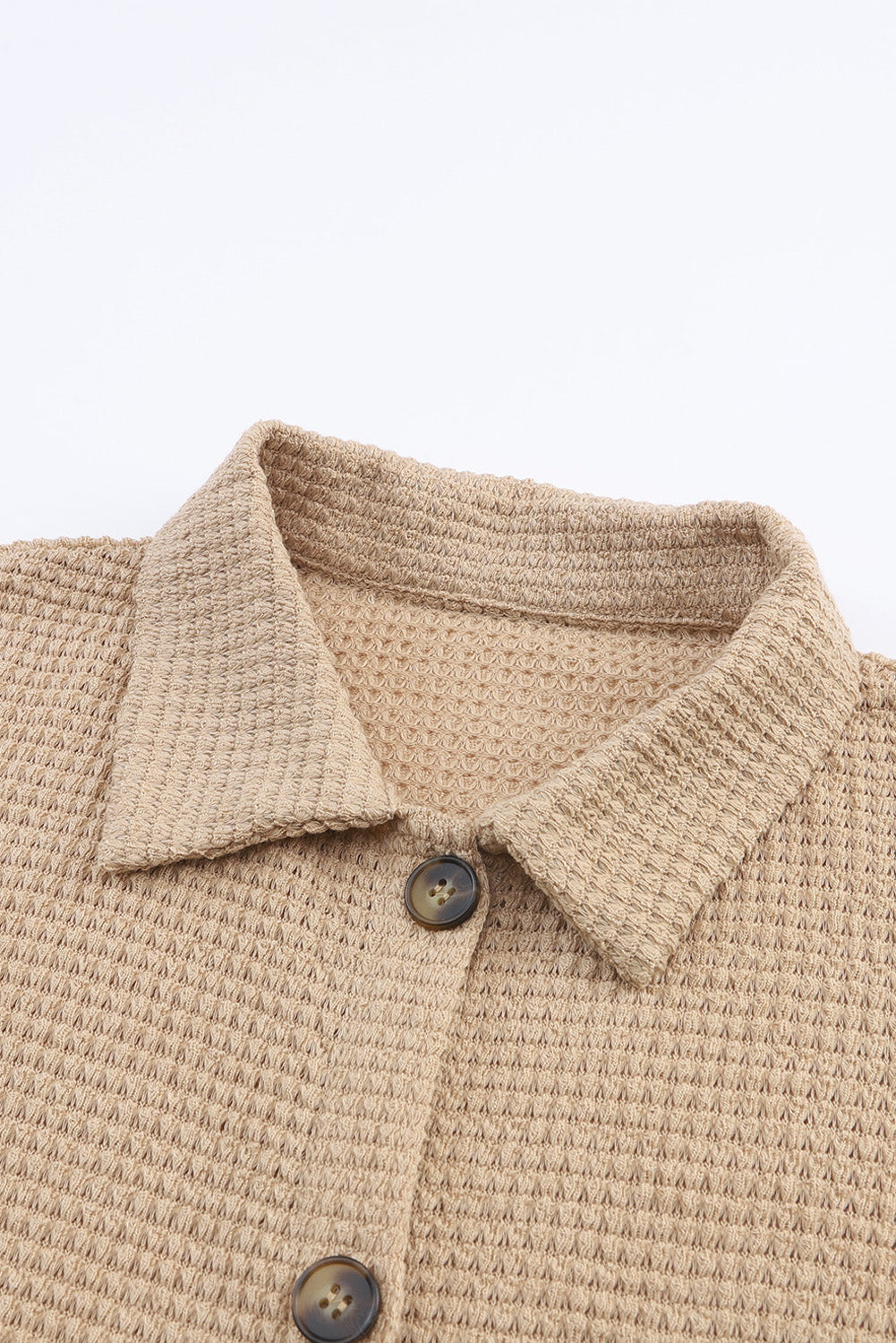 Khaki Waffle Knit Button Up Casual Shirt