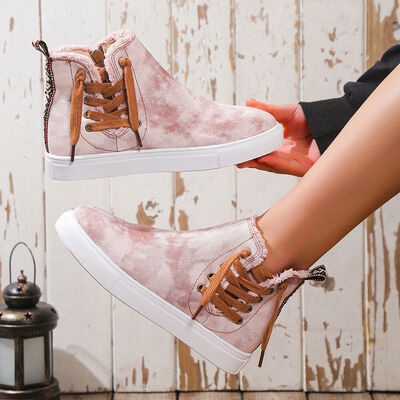 Lace-Up Round Toe Canvas Boots with Side Zip