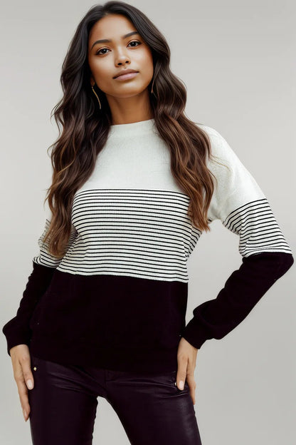 Striped Dropped Shoulder Long Sleeve White