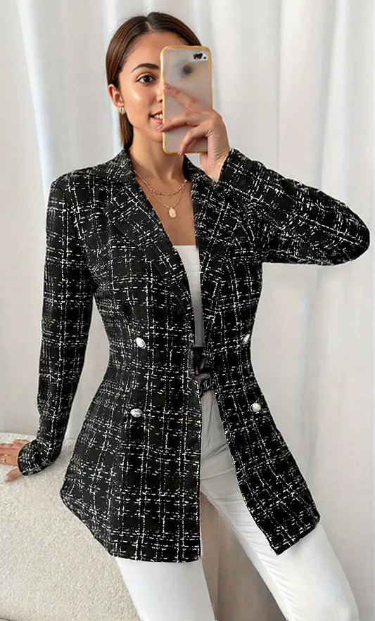 Tweed Double-Breasted Blazer Black