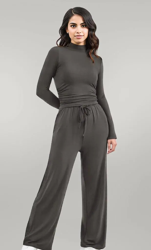Round Neck Long Sleeve Top and Pants Set