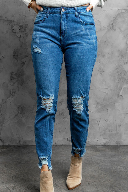 Stylish Distressed Cropped Jeans Medium