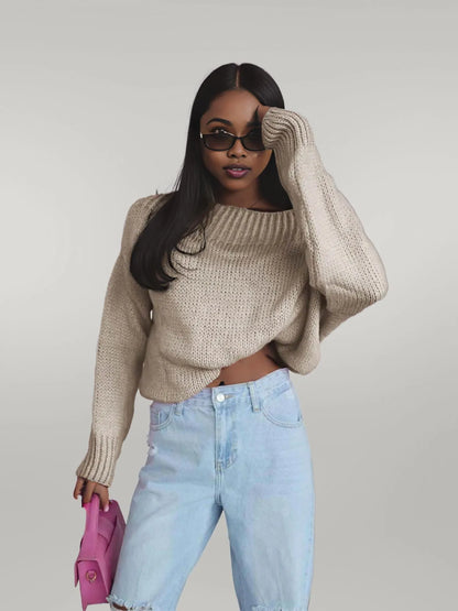 Boat Neck Drop Shoulder Sweater Apricot