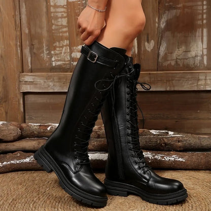 Lace Up Block Heels Boots