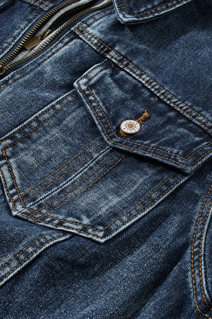 Two-Piece Hooded Zip-Up Denim Jacket