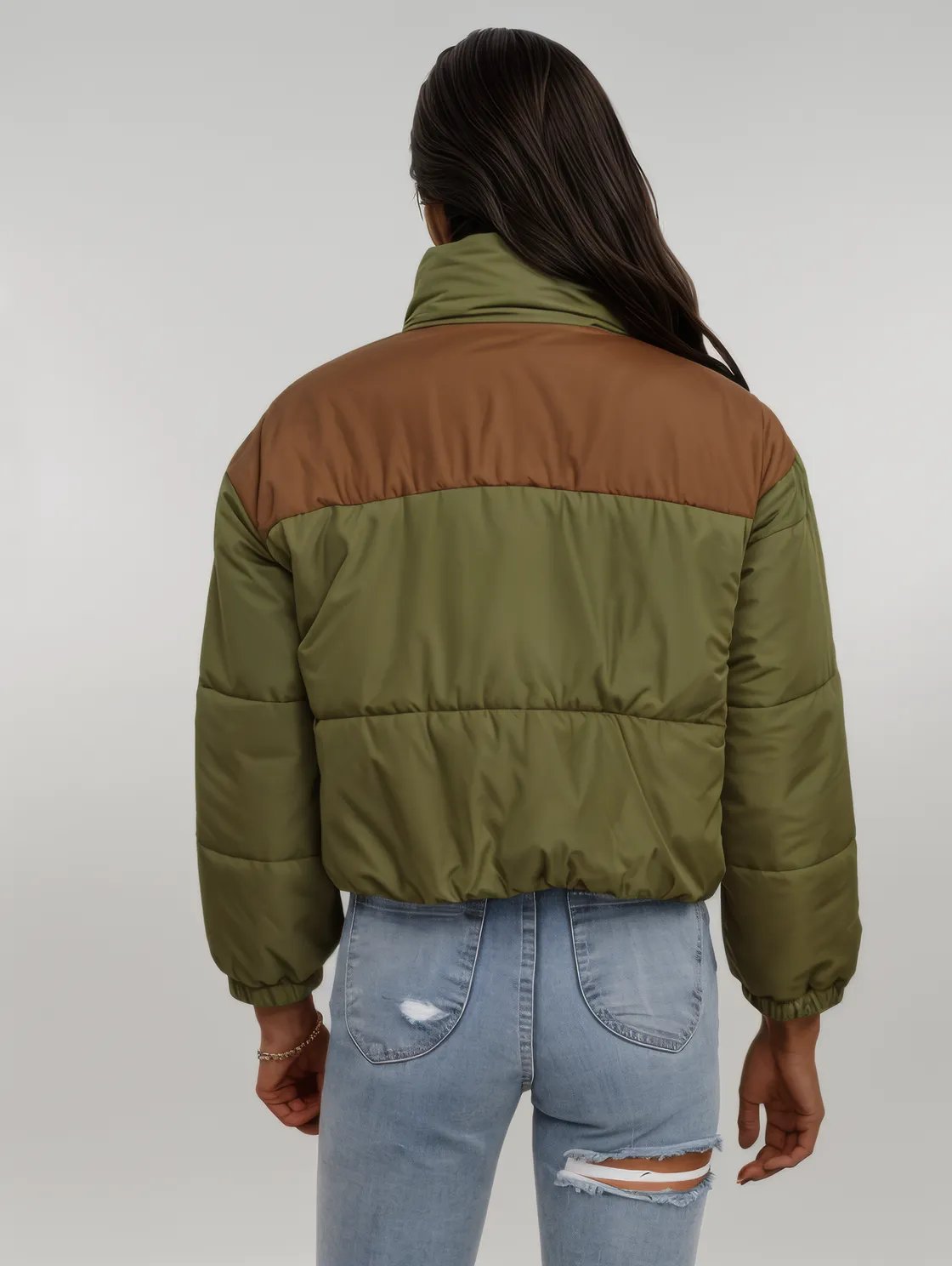 Two-Tone Zip-Up Puffer Jacket