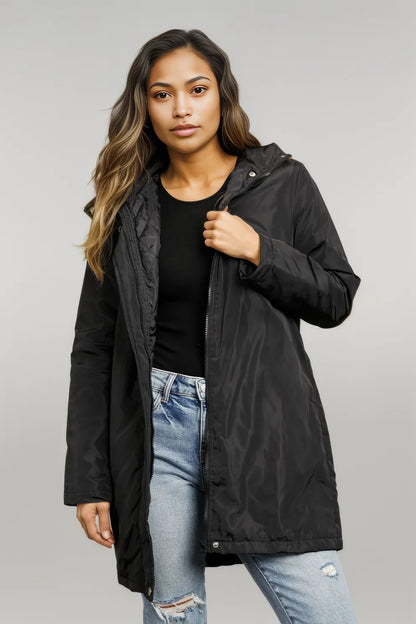 Ivy Lane Faux Fur Trim Hooded Puffer Jacket Black