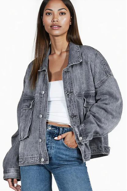 Collared Neck Button Up Denim Jacket