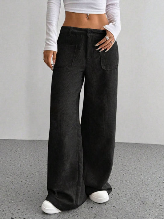 Wide Leg Pants with Pockets Black
