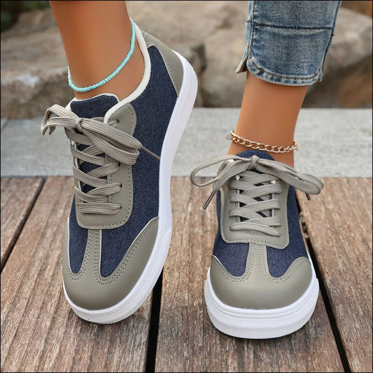 Contrast Round Toe Lace Up Sneakers Dark Gray
