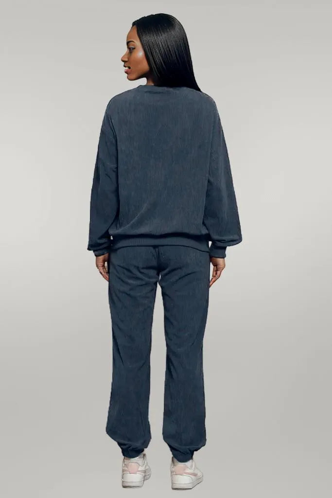 Corduroy Round Neck Sweatshirt and Sweatpants Set