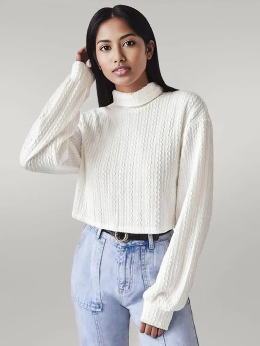 Turtleneck Long Sleeve Top White